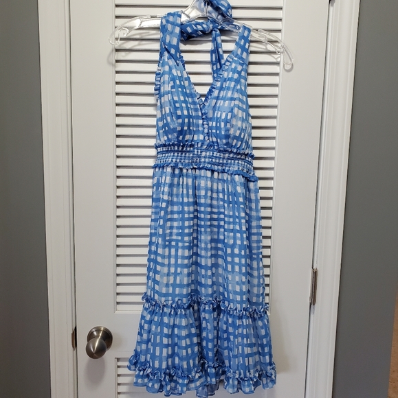 Lilly Pulitzer Cailee Halter DlBlue Gingham Feelin Beachy Ruffle Dress. Small - Picture 4 of 9